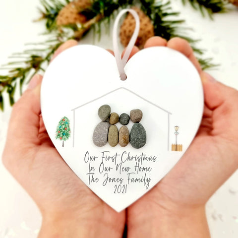 Personalised "1st Christmas New Home" Pebble Hanging Heart