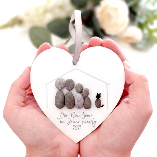 Personalised New Home Pebble Hanging Heart Gift