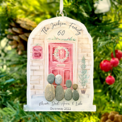 Personalised Christmas Family Door Hanging Pebble Decoration