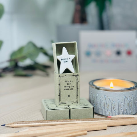 Porcelain Matchbox Message Star - Thanks for being so amazing