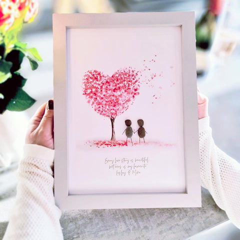 Couple 'Love Tree' Personalised Pebble Picture Gift (6 colour options)