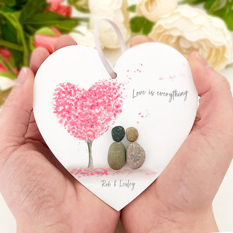 Personalised Couple "Love Tree" Pebble Hanging Heart Gift (6 colours)