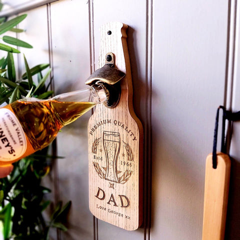 Dad/Grandpa 'Premium Quality' Personalised, Oak Veneer Bottle Opener Gift