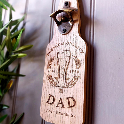 Dad/Grandpa 'Premium Quality' Personalised, Oak Veneer Bottle Opener Gift