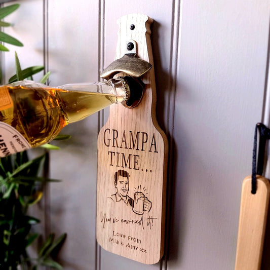 Daddy Time/Grandpa Time' Personalised, Oak Veneer Bottle Opener Gift