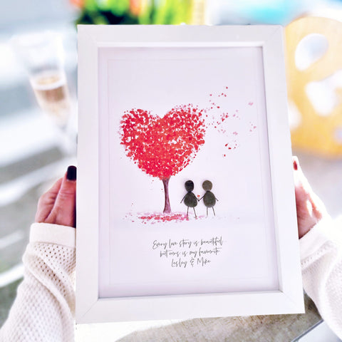 Couple 'Love Tree' Personalised Pebble Picture Gift (6 colour options)