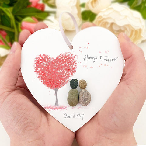 Personalised Couple "Love Tree" Pebble Hanging Heart Gift (6 colours)