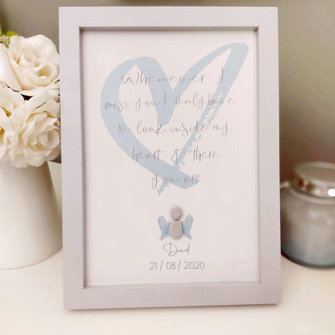 Remembrance Blue Angel Wings Personalised Pebble Picture Gift