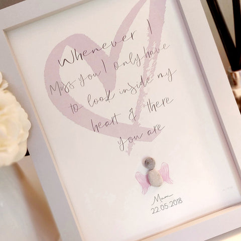 Remembrance Pink Angel Wings Personalised Pebble Picture Gift