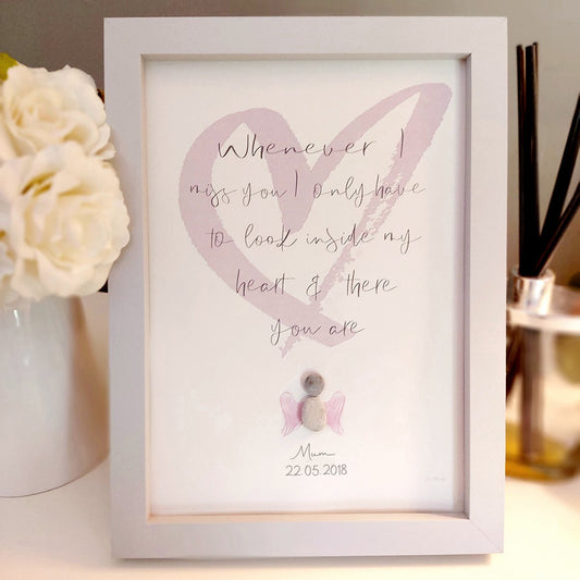 Remembrance Pink Angel Wings Personalised Pebble Picture Gift