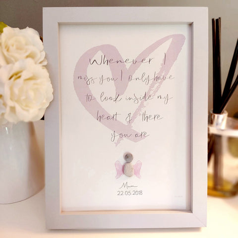 Remembrance Pink Angel Wings Personalised Pebble Picture Gift