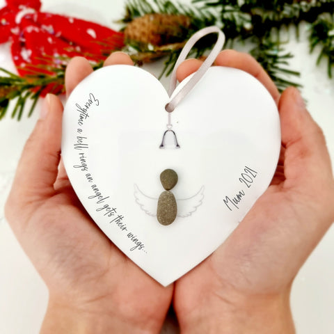 Personalised "Remembrance" Christmas Pebble Hanging Heart