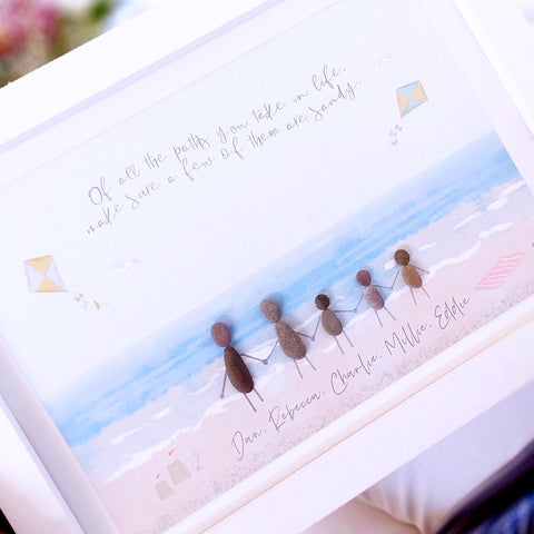 Family By The Sea Personalised Pebble Picture Gift