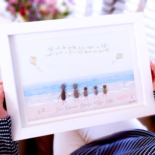 Family By The Sea Personalised Pebble Picture Gift