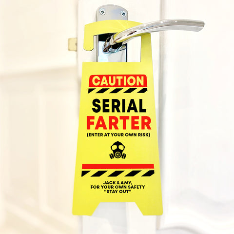 Personalised CAUTION 'Serial Farter' Door Hanger Gift