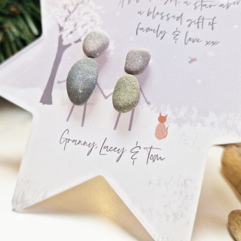 Personalised 'Family Festive' Christmas Pebble Star Hanging Decoration