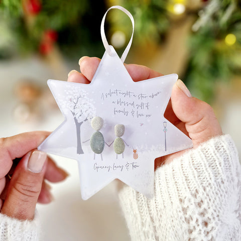 Personalised 'Family Festive' Christmas Pebble Star Hanging Decoration