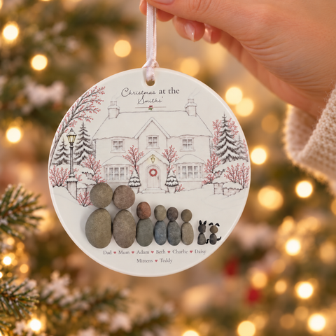 Personalised Family Home For Christmas Decoration — The Storybook Collection | Personalised Pebble Christmas Tree Keepsake | Unique Christmas Gift