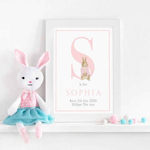 "Bunny" personalised A4 print (pink)