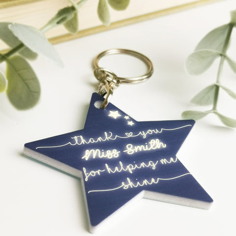 Personalised 'Shine' Teacher Star Keyring Gift