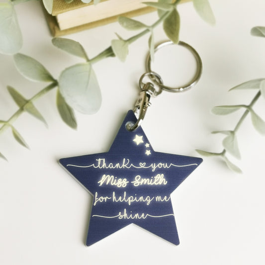 Personalised 'Shine' Teacher Star Keyring Gift