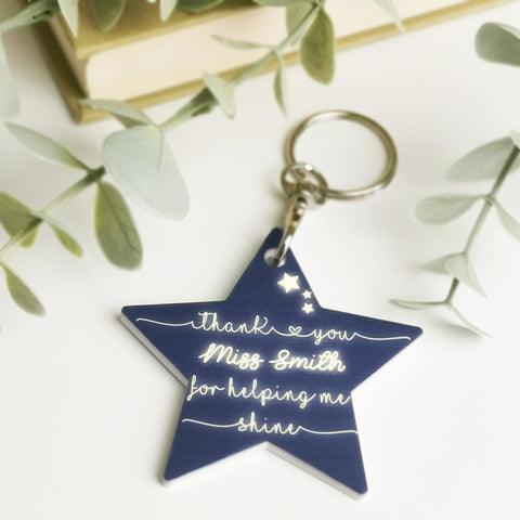 Personalised 'Shine' Teacher Star Keyring Gift