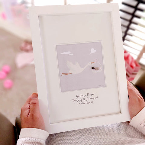 New Baby Stork Personalised Pebble Picture Gift