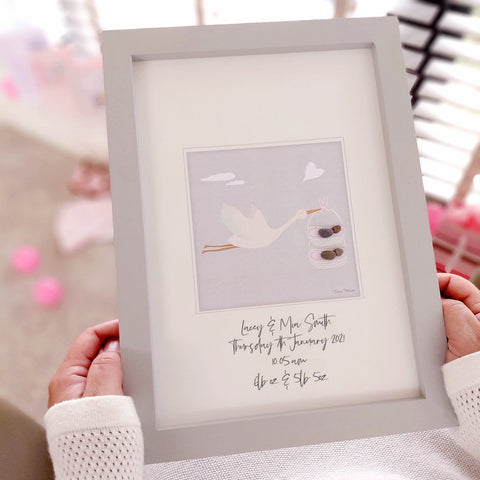 New Baby Stork Personalised Pebble Picture Gift