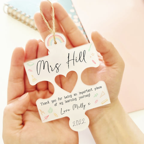 Personalised Teacher Hanging Jigsaw Piece Gift