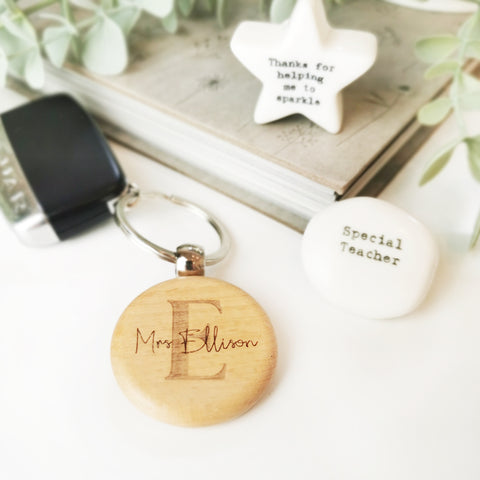 Personalised Wooden Teacher Initial Keyring