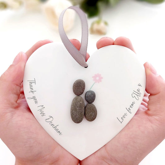 Personalised Teacher Pebble People Hanging Heart Gift