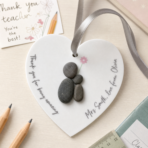 Personalised Teacher Pebble People Hanging Heart Gift — Unique End of Year Teacher Present UK