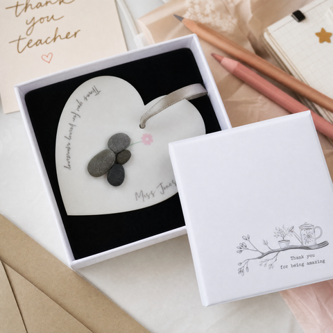 Personalised Teacher Pebble People Hanging Heart Gift — Unique End of Year Teacher Present UK