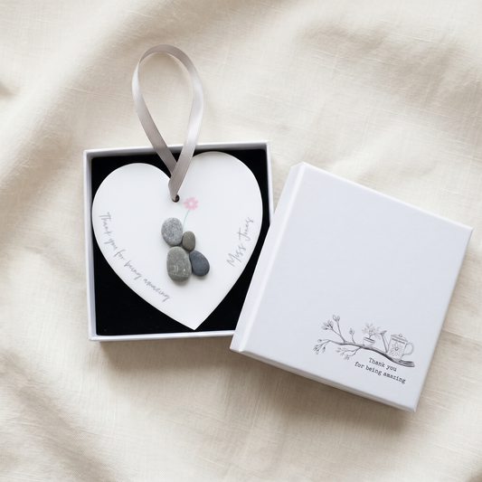 Personalised Teacher Pebble People Hanging Heart Gift