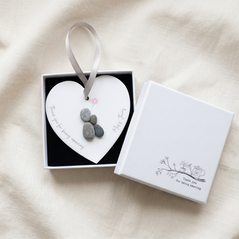 Personalised Teacher Pebble People Hanging Heart Gift — Unique End of Year Teacher Present UK