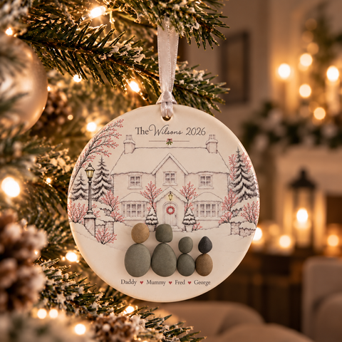 Personalised Family Home For Christmas Decoration — The Storybook Collection | Personalised Pebble Christmas Tree Keepsake | Unique Christmas Gift