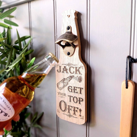 Top Off' Personalised, Oak Veneer Bottle Opener Gift