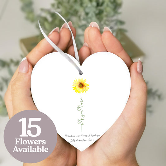 Personalised Flower 'Teacher' Hanging Heart Gift