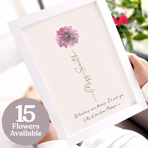 Personalised 'Watercolour Flower Teacher' A4 Print