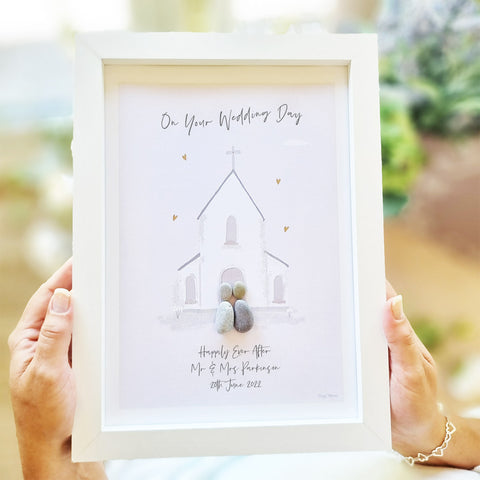 Wedding Church Personalised Pebble Picture Gift