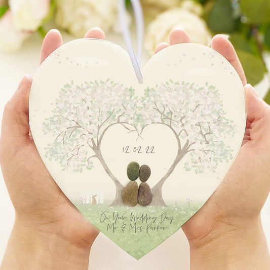 Personalised 'Wedding Love Tree' Pebble Hanging Heart Gift