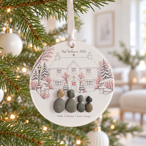 Personalised Family Home For Christmas Decoration — The Storybook Collection | Personalised Pebble Christmas Tree Keepsake | Unique Christmas Gift