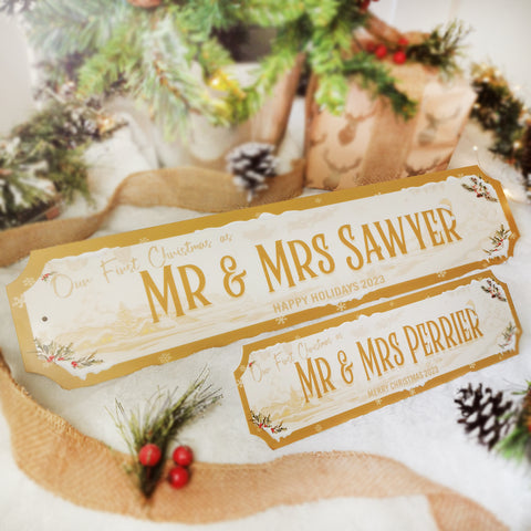 Personalised 'Mr & Mrs First Christmas' Street Sign