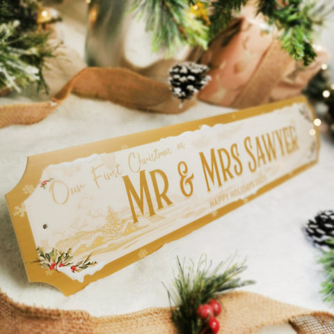 Personalised 'Mr & Mrs First Christmas' Street Sign