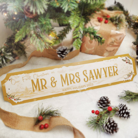 Personalised 'Mr & Mrs First Christmas' Street Sign