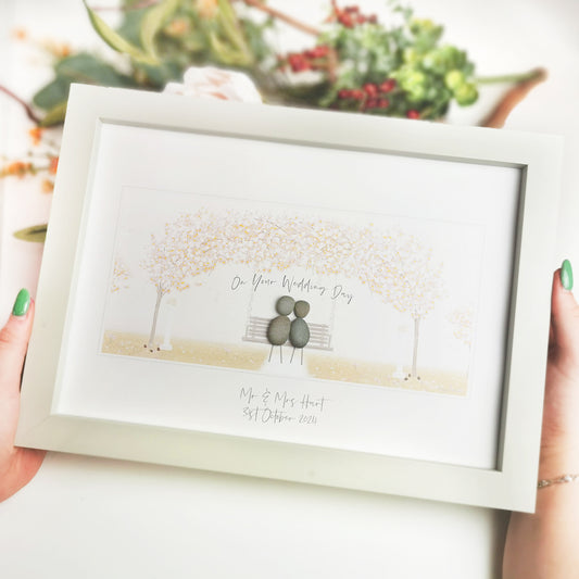 On Your Wedding Day Personalised Pebble Picture Gift (Autumn)