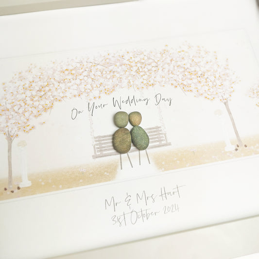 On Your Wedding Day Personalised Pebble Picture Gift (Autumn)