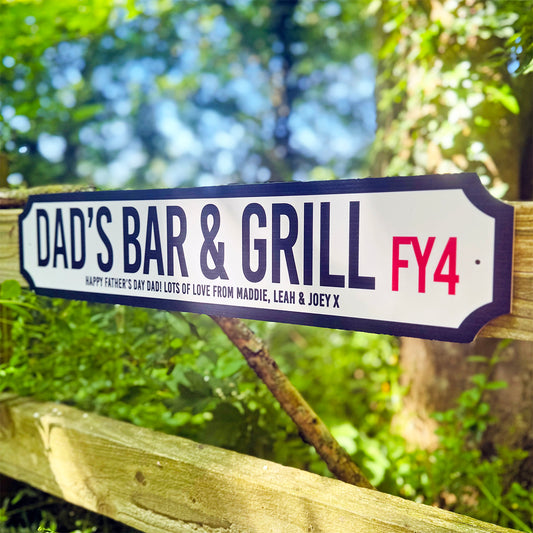 Personalised Dad 'Bar & Grill' Street Sign Gift