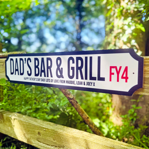 Personalised Dad 'Bar & Grill' Street Sign Gift