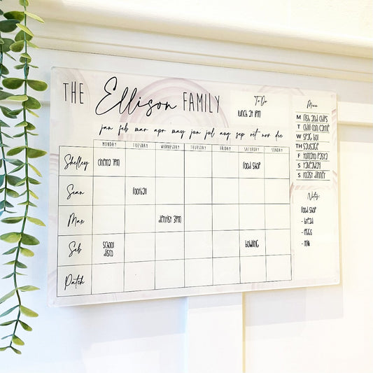 Personalised Family Acrylic Weekly Wall Planner Gift